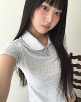 Soming Flower Round Collar Frill Short-Sleeved T-Shirt