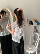 [SHOPPERMADE] Flower See-through 2WAY Sleeveless Blouse