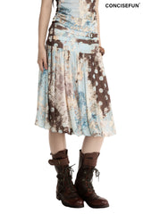 CONFUNオリジナルポルカドットフローラルパターンAラインミディレングスドレス