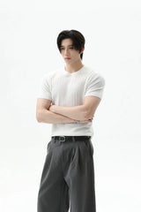 Cable Rib Knit Wool Tee