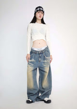 (UNISEX)マッドウォッシュドワイドデニムパンツ