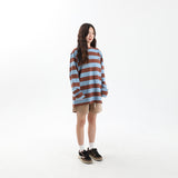ストライプラウンド長袖Tシャツ BR/SB