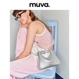 muvaレザー ベントスタイル ギャザーハンドバッグ 2WAYショルダーバッグ