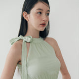 Ribbon Halterneck Blouse - SOFT GREEN