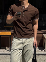ミールステッチヘンリーネック半袖Tシャツ