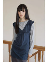 RUFFLE TIE TOP(NAVY)