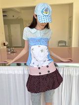 UnsocialNight 夏季新作 オリジナルデザイン ドット柄切替 ふんわりバルーンショートパンツスカート ガーリー レディース