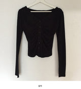 Shirring V-neck cardigan (4 colors)
