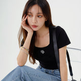 スクエアネッククロップハーフTシャツ [BLACK]