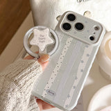 Cream Blue Star Stripe Magnetic Stand Case