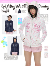 BETWEENAND フード付き グリッター デビル風 フィット ジャケット 2WAYジップ レディース