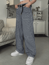 ストライプワークカーペンターワイドパンツ