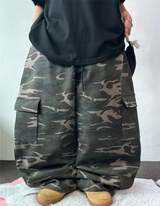 SEMI BALLOON WIDE OVER CARGO MILITARY LONG PANTS 🐝💚🤎 - 2 COLORS