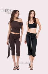 Medley Strap Shirring Capri Pants