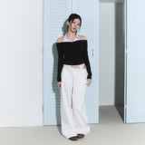 (3rd reorder) shirts layered off shoulder top - brown
