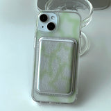 Green - ブラーパターン Magsafe フォーンケース カードポケット セット