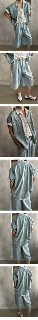 [SET UP] String denim bermuda pants (2color)