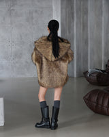 High-quality hooded fake fur jacket