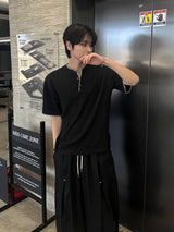 Len Stitch Henley Neck Short Sleeve Knit