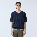 unveil henley neck layerd knit navy
