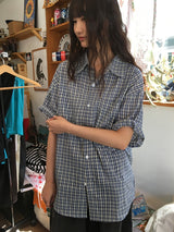 [unisex] フューシルチェックオーバー半袖シャツ