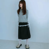 リボンプリーツスカート (black)