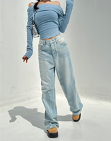 (UNISEX) RIVER DAMAGE UNIQUE WIDE LIGHT BLUE UNISEX PANTS