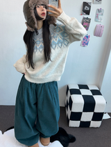 ウール🧸 アンゴラスノーフラワーロウンフニット❤🤎🩵💙4カラー