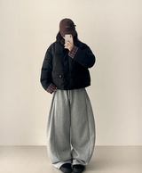 Terry Fleece side pin tuck incision string wide pants