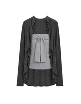 [2PCS] Elly Ruffle Bolero Tie-Detail Tube Top Set Chacoal Grey