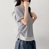 Loose Slim Fit 💫 Coloring Layered U-Neck Shirring Button Daily T-Shirt (6 colors)