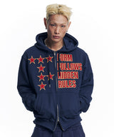 Star Lettering Patch Hoodie Zip-Up - Navy