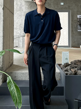 Three-Button Collar Short Sleeve Knit