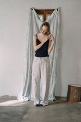 T/T アイレット シャーリング ニット トップ (navy)