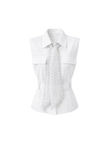 Celine Dot Scarf Linen Sleeveless Blouse White