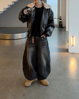 Dot heavy brushed balloon denim pants