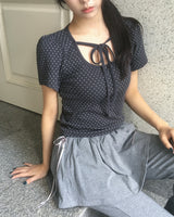 Hael Dot Puff Sleeve Strap T-Shirt