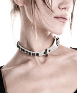 2-WAY STUD LEATHER CHOKER WHITE