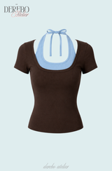 Blue Halter Brown Short-Sleeved T-shirt