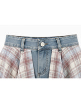 Natti Layered Check Denim Short Pants PinkBlue