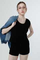 WAFFLE SLEEVELESS_BLACK
