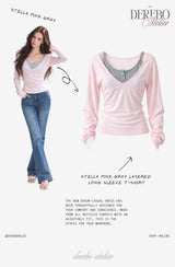 Stella Pink Gray Layered Long Sleeve T-shirt
