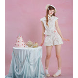 [GirlyFancyClub] フレンチ ドールカラー スモール フローラル プリント トップ サマー