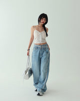 Lace to Buckle Light Blue Wide Pants
