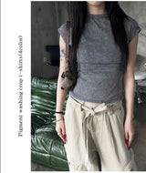 Pigment washing crop t-shirts(4color)