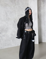 [UNISEX] カーペンターブラックデニムワイドパンツ