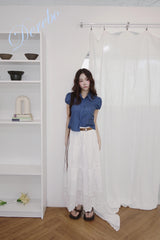 Cotton Punching Banded Waist Long Skirt
