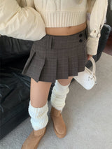Wrap Check Pleated Mini Skirt