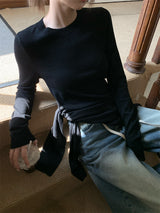 Side strap soft long-sleeve t-shirt