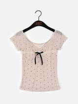Bille Dot Lace Ribbon See-Through Short-Sleeved T-Shirt